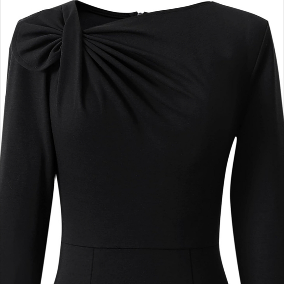 Elegant Black Dress - asymmetric bow neck - Picture 4 of 6